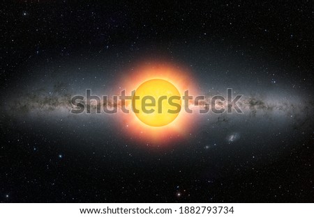 The Sun in Space our galaxy milky way in the background "Elements of this Image Furnished By Nasa"