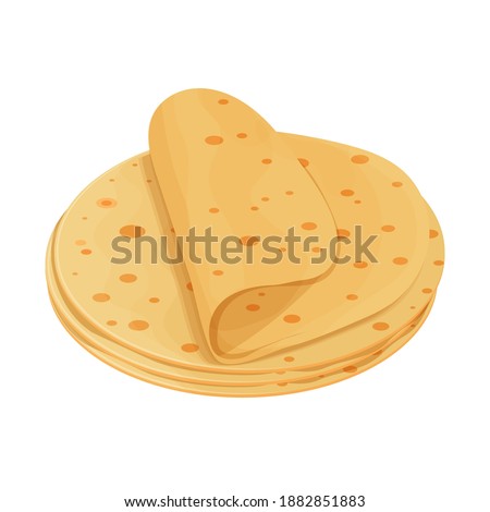 Pita bread, tortilla detailed and colorful isolated on white background. Ingredient for Mexican food, cuisine. Delicious snack, design element for menu, advertising.  Royalty-Free Stock Photo #1882851883