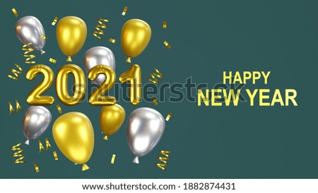 2021 happy new year celebration concept on green background. 3d render and illustration.