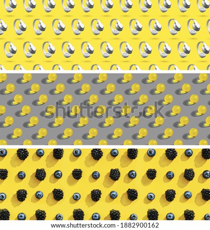Collage with trendy colors 2021. Lifestyle Illuminating yellow and Ultimate Gray images background concept. Horizontal Banner template