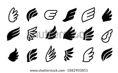 Wing logo. Minimal eagle bird logotypes, phoenix heraldic classic minimal symbols, retro royal hawk black silhouette and line icon collection. Tattoo template, stickers or emblems vector isolated set