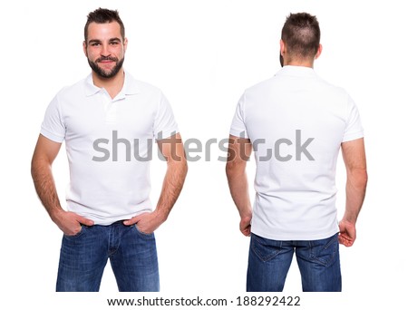 White polo shirt on a young man template on white background Royalty-Free Stock Photo #188292422