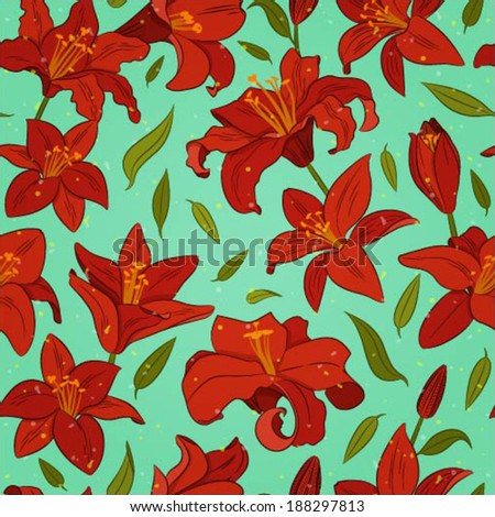 Seamless vector pattern with lilies