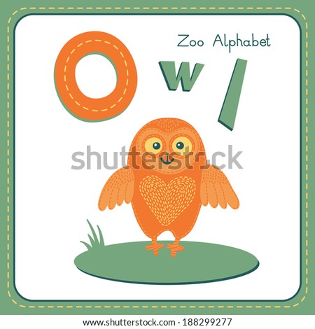 Letter O - Owl. Alphabet with cute animals. Vector illustration. Other letters from this set are available in my portfolio.