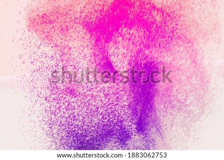Colored powder explosion on a white background. Abstract closeup dust on backdrop. Colorful explode. Paint holi