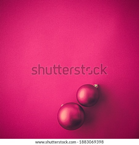 Gift decor, New Years Eve and happy celebration concept - Christmas baubles on pink flatlay backdrop, luxury winter holiday card background