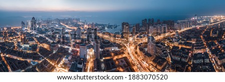 Aerial photography of night view of Qingdao, China

