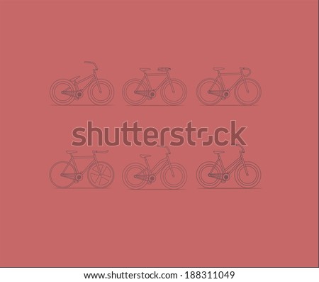 Fixed gear \ Simple line design \ Isolated bicycle on red background