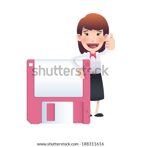 Business woman with diskette over white background. Vector design. 