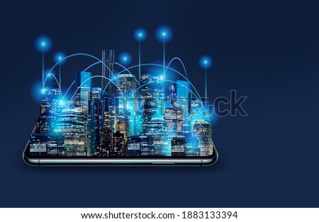 communication and global internet network connection in smart city Royalty-Free Stock Photo #1883133394