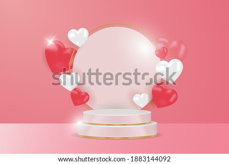 Display product happy valentine's day banners, realistic style. Premium Vector