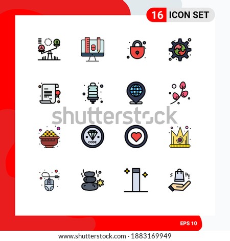 Mobile Interface Flat Color Filled Line Set of 16 Pictograms of star; certificate; lock; back to school; process Editable Creative Vector Design Elements