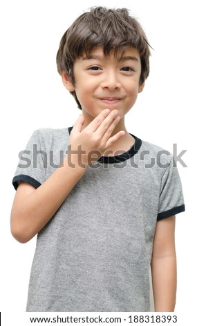 Thank you kid hand sign language on white background