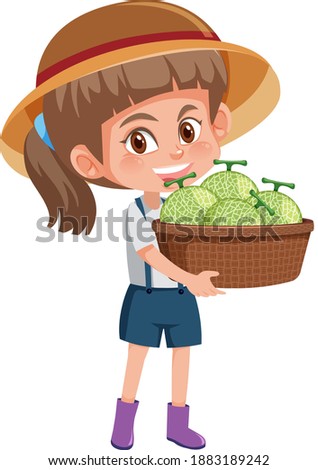 Children girl with fruits or vegetables on white background illustration