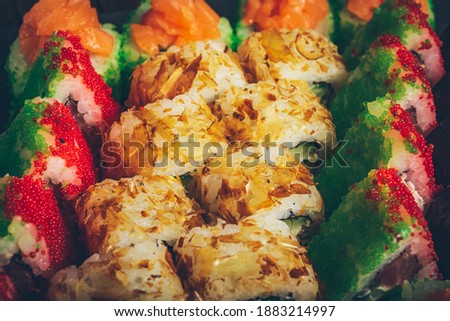 Sushi- delicious food. Dark style- low key photography