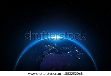 Night Earth. Africa, Europe, and Asia at night viewed from space with city lights. View of Earth from space. Italy, Germany, France, Spain, Greece, Portugal, Turkey, Algeria and other countries. Royalty-Free Stock Photo #1883252068