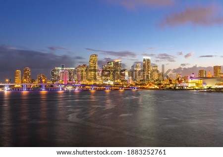Aerial View over Miami Skyline at Dusk