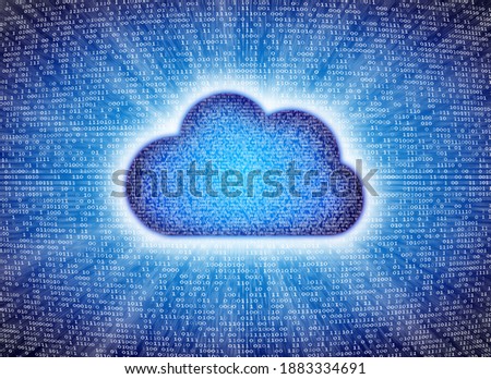 Cloud storage theme. Cloud icon with binary code all around and compressed inside. Binary numbers flowing slowly from inside to outside and from inside to inside Royalty-Free Stock Photo #1883334691