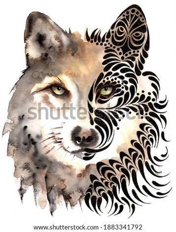 Watercolor Wolf Head Painting Illustration