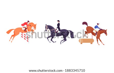 Equestrian icon set, horse sport clip art, show jumping, dressage and cross competition 