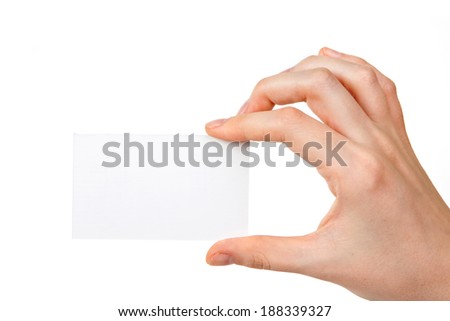business card in hand on white background 