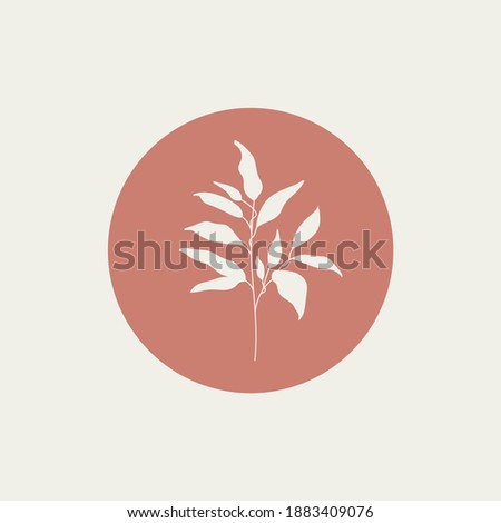 Abstract flower story highlight cover. Feminine leaf branch logo for social media, hand drawn line boho style. Vector illustration