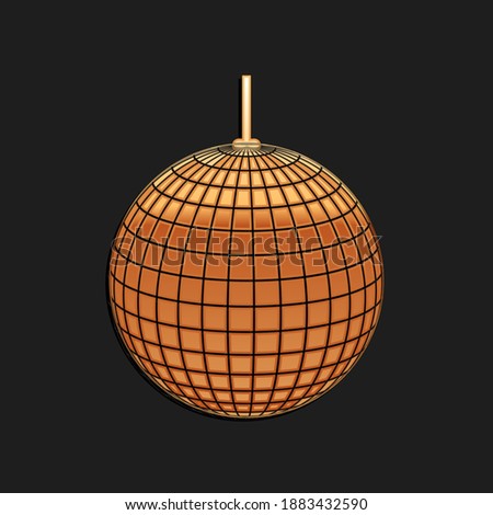 Gold Disco ball icon isolated on black background. Long shadow style. Vector.