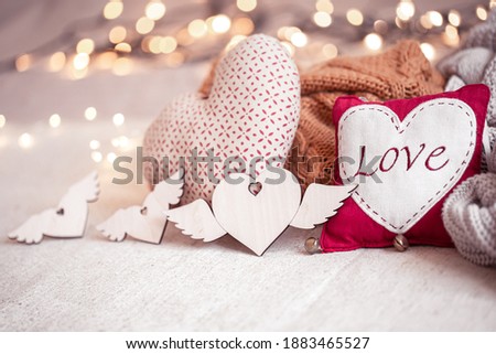 Beautiful things for decoration for Valentine's Day on a blurred background with boke.
