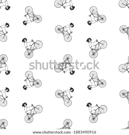 Seamless pattern of young women riding bicycles