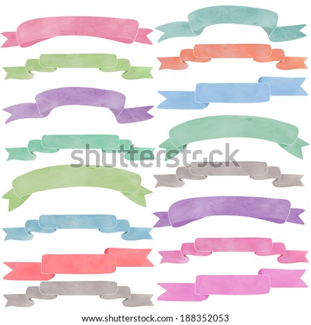 Clip Art Collection of Isolated Watercolor Ribbons and Banners on White Background. Perfect for Digital Scrapbooking