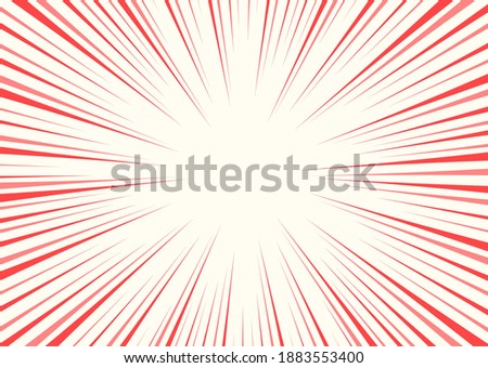 Red and pink lines on a light yellow background. Colorful line burst, speed lines. Radial lines speed frame. Comic book element.