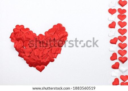 Valentine's day or womens day concept. Greeting card with red hearts, background, banner with place for text, Happy holidays, elements for use in a graphic editor, patern,