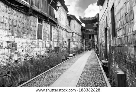 Empty street of an ancient chinese town with traditional chinese architecture