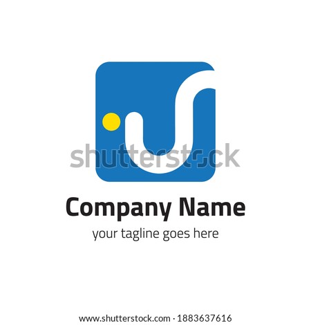 blue US letter logo with yellow dot