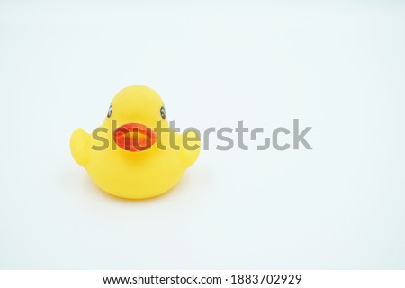 One yellow duckling toy on a white background