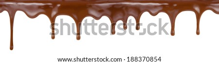 pouring chocolate dripping from cake top isolated on white background Royalty-Free Stock Photo #188370854