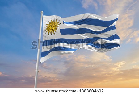 Large Uruguay flag waving in the wind