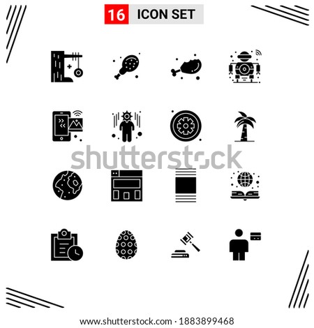 Universal Icon Symbols Group of 16 Modern Solid Glyphs of image; smart; chicken; scanning; future Editable Vector Design Elements