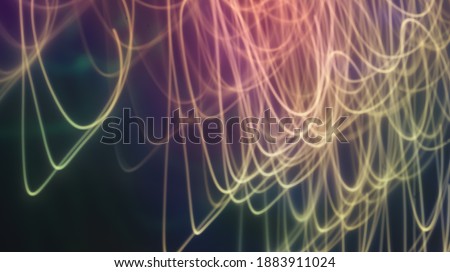 Neon color light abstract bokeh trail texture, long exposure artistic background for futuristic, whimsical concept design with copy space. Motion blur, defocused photo overlays for screen mode.