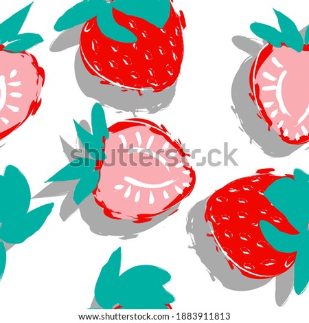 Seamless pattern with strawberry isolated on white. Vector modern stock Illustration of the exotic summer fruits. For gift wrapping, textile, wallpaper, scrubbing, web page lights, fill