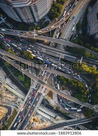 Aerial Shot of Busy Traffic in Hong Kong