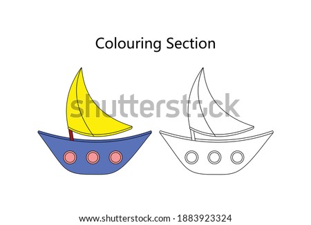 Sailing boat outline with vector illustration for kids coloring book