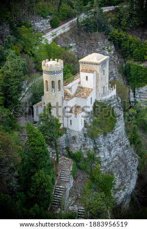 Aereal view of a tower near Erice's Castle in Sicily Royalty-Free Stock Photo #1883956519