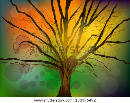 Beautiful tree with branches on a colored background. Vector 