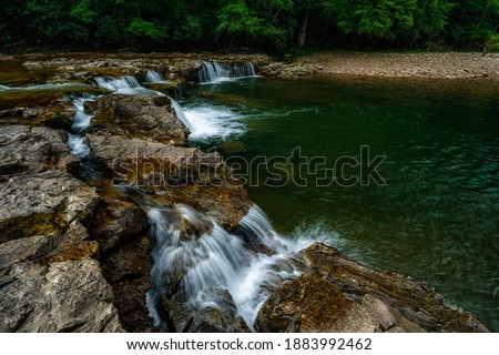 Whitaker Falls in summer, Elk River, Webster and Randolph County line, West Virginia, USA Royalty-Free Stock Photo #1883992462