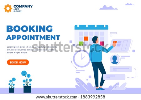 Isometric boy, man booking appointments-scheduling the meetings-planing business goals-cartoon concept-creative character designs with abstract shapes