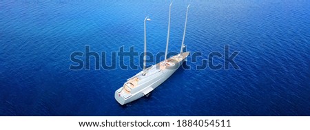 Aerial drone ultra wide photo of "A yacht" world largest sailing yacht owned by Russian Tycoon Andrey Melnichenko anchored in Mediterranean deep blue sea, Greece