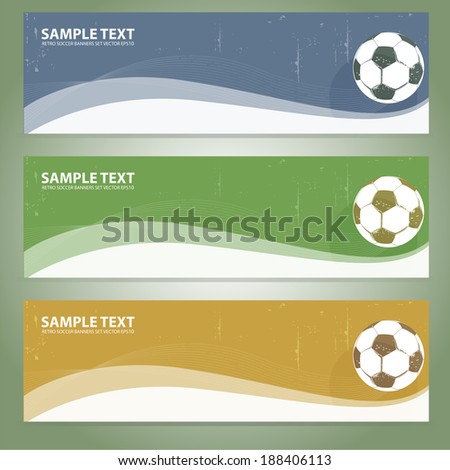 Three retro soccer banners waveform pattern design