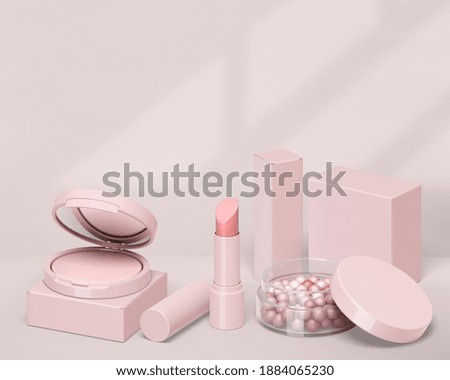 3D Illustration. Cosmetic set on the white  background. Cosmetics packaging.