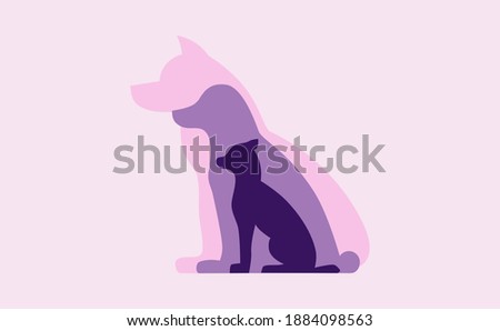 Dogs creative illustration. Animal cut out outlines drawn one on another. Color flat shapes.